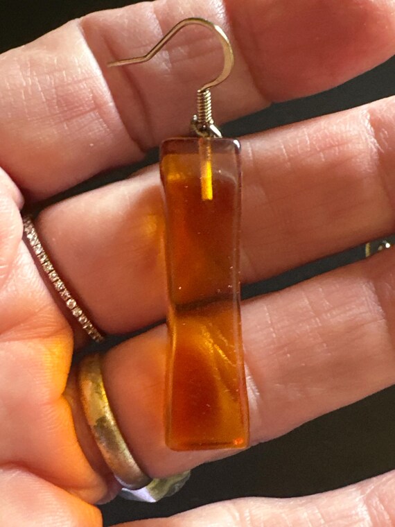 Boucles D'oreilles Vintage Christian Lacroix - Ambre Lucite Oversized - Cuivre Doré 24 Carats