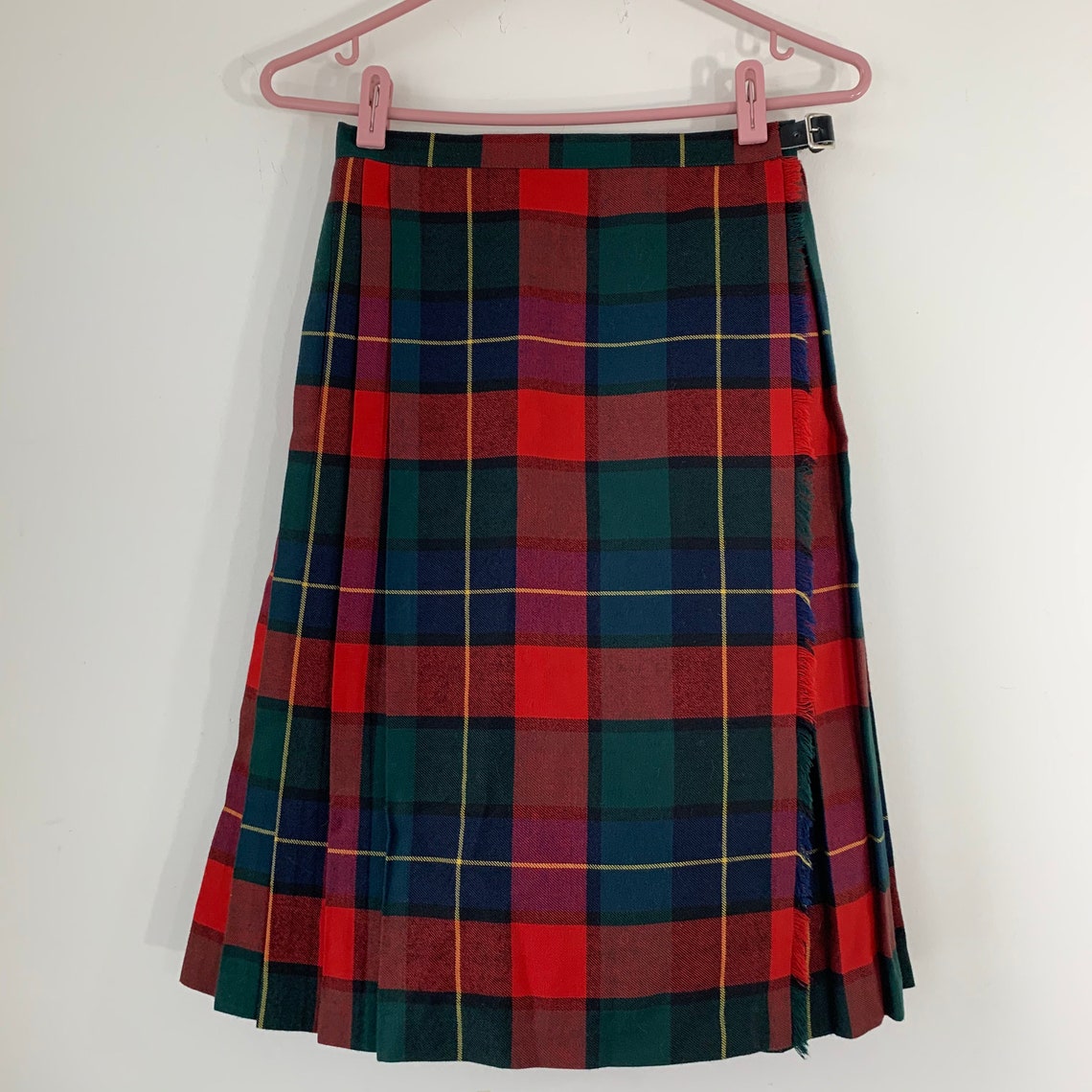 Tartan Plaid Kilt Pleated Wrap Skirt and Kilt Pin Leather - Etsy