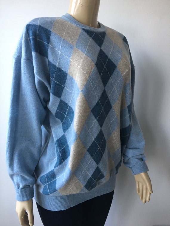 Argyle Vintage en Pull laine chinée bleu beige pull en Vintage maille toutes saison tricots Valda Italie Plus taille unisexe poitrine 50 Argyle Vintage en Pull laine chinée bleu beige pull en Vintage maille toutes saison tricots Valda Italie Plus taille unisexe poitrine 50