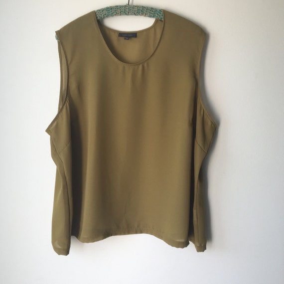 90s Oversized Olive tank top Sleeveless long blouse Semi sheer | Etsy