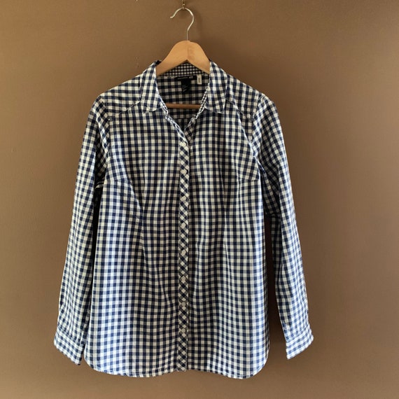 Loose top , Checked cotton blue shirt,  Wide wais… - image 5