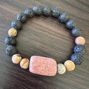 Bracelet en perles de pierre de lave : jaspe et granit corail, style bohème pour homme