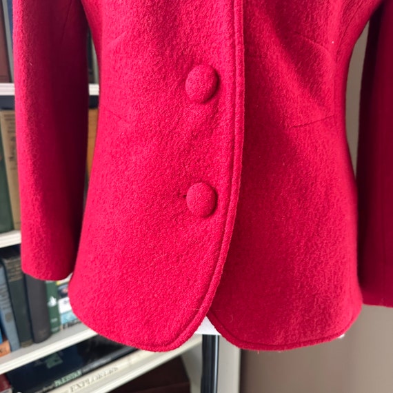 Vintage Red Boiled Wool Jacket: Flutter Collar Ho… - image 6