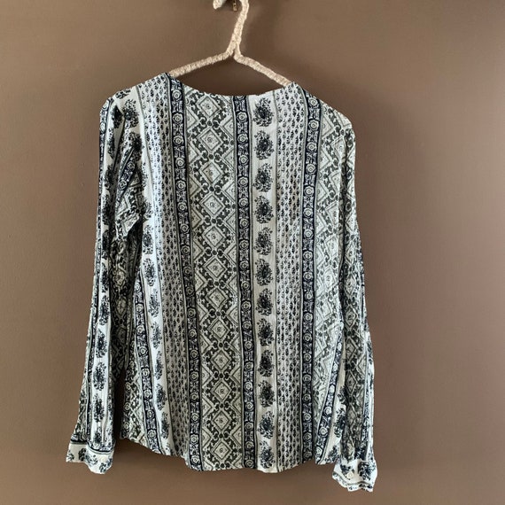 Vintage Peasant Blouse, Grey black white pattern … - image 2