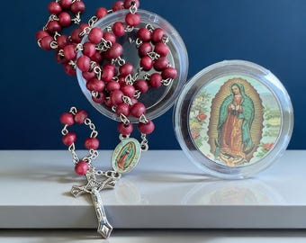 Scented Rose Petal Bead Rosary, Silver Chain Crucifix Necklace, 5 Decades Catholic Prayer