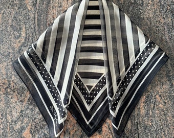 Silk chiffon scarf, vintage Ann Taylor, black and cream, Minimal Modern, neck scarf,  bandana, hair scarf, 17" by 16",  GIFT