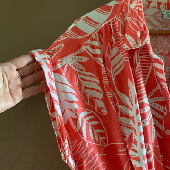 Coral linen dress, size 3X, Tropical print MIDI d… - image 8