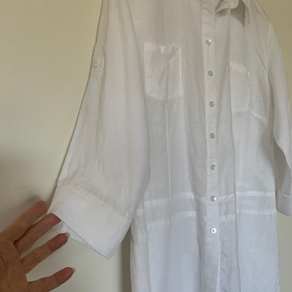 White Linen Blouse, Tunic top, Pure Linen ,Minima… - image 7