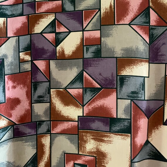 Vintage Silk  blouse, Geometric Stained Glass Sty… - image 4