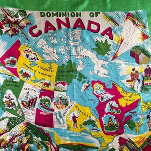 Grande écharpe MAP en soie, châle en soie, carte géographique du Canada, bords roulés à la main, carte graphique touristique du Canada des années 80, suspension murale, cadeau