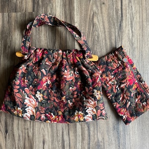 Floral Quilted Cotton Tote Bag with Zippered Clutch