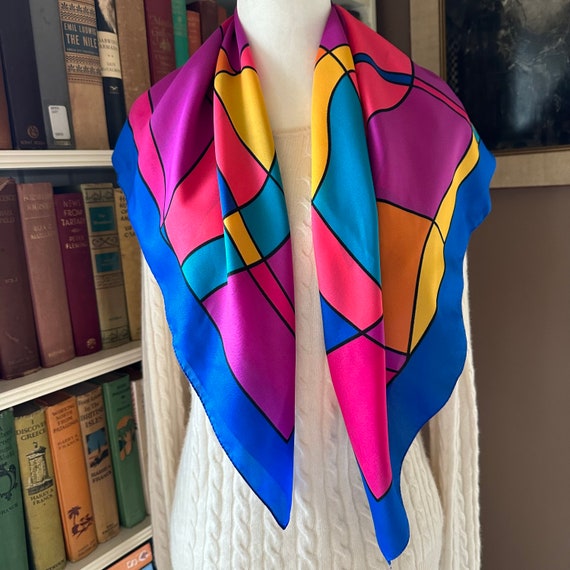 Abstract Bright Colorful silky MOD scarf, Square … - image 2