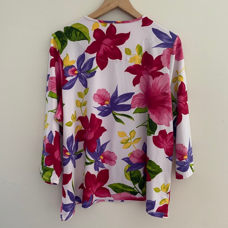 Floral stretch Top Blouse Plus size Scoop Neck Loose Fitting Vintage top Womens chest 48