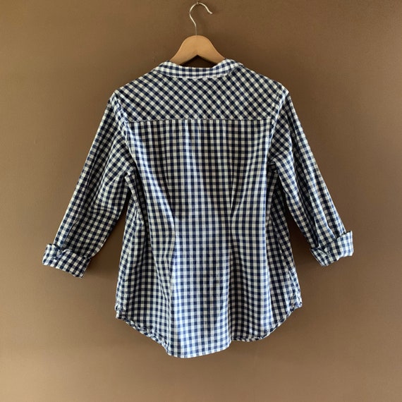 Loose top , Checked cotton blue shirt,  Wide wais… - image 2