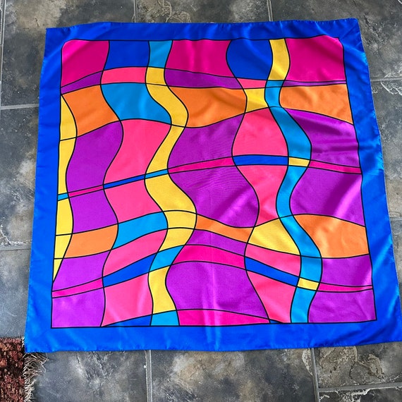 Abstract Bright Colorful silky MOD scarf, Square … - image 7