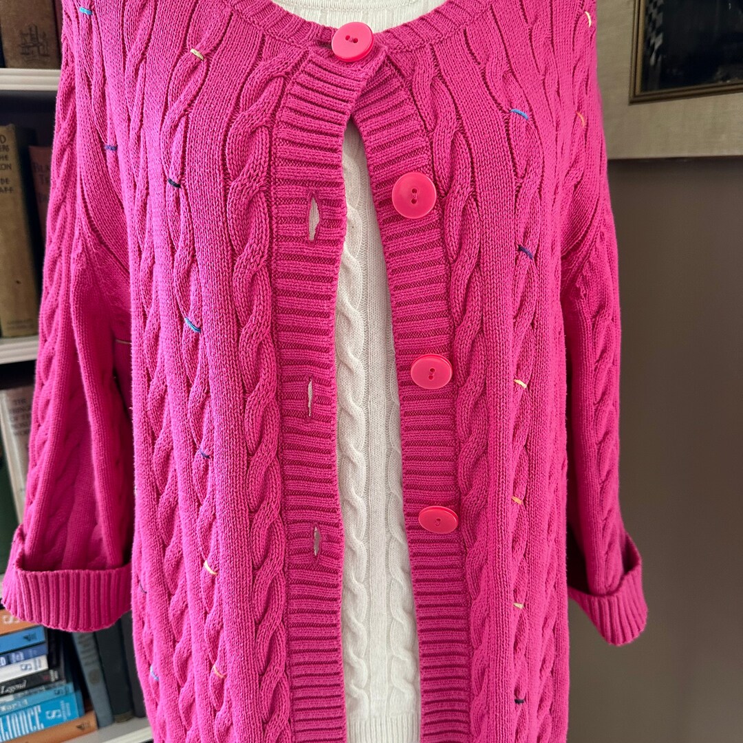 Vintage Dark Rose Colored Cardigan Sweater Size 2X Cable Etsy