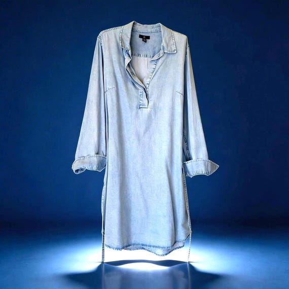 gap denim slip dress light blue tencel with long sleeves and belt. Chambray on Scoop neck Color:Flora Spritz Neckline:Square Neck Z SUPPLY Women's Sanna Soft indigo cotton denim