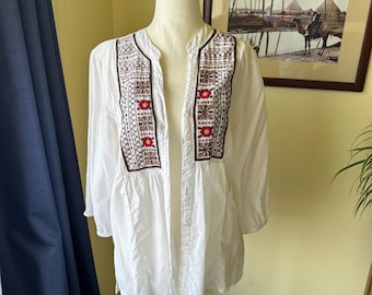Vintage Embroidered Cotton Blouse: Bohemian Smock Top, 42" Chest