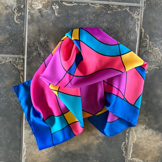 Abstract Bright Colorful silky MOD scarf, Square … - image 5