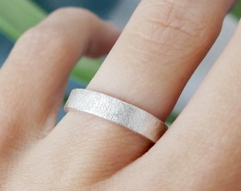 Sandgestrahlter Sterlingsilber Ring für Damen und Herren, minimalistischer sandgestrahlter Ring aus massivem Silber, Unisex-Silberallianz