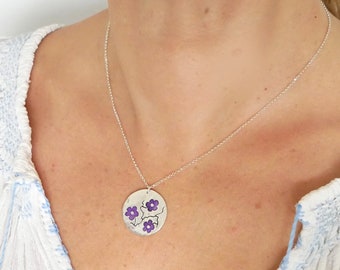 Sterling silver purple Cherry Blossom adjustable necklace