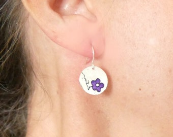 Sterling silver purple Cherry Blossom pendant earrings