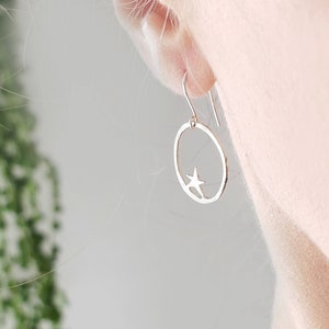 Nova star dangling earrings in 925 silver, minimalist star hoop earrings for women