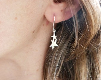 Minimalist Star Dangle 925/1000 Solid Silver Earrings, Women's Light Star Silver Earrings