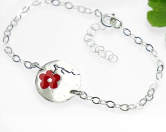 Red Cherry Blossom bracelet. Sterling silver.