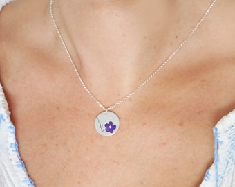 Violet Cherry blossom ajustable necklace. Sterling silver.