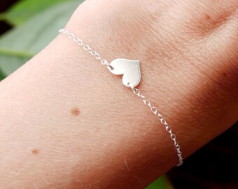 Großes Herz-Damenarmband aus minimalistischem recyceltem 925er Silber für Damen und Kinder, feine kumulierende und verstellbare Kette