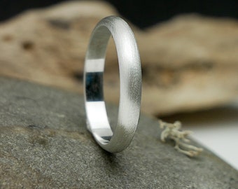 Wide alliance for men/women in 925 recycled silver brushed half bangle, minimalist unisex ring in brushed solid silver