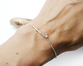 Minimalist adjustable bracelet EDA branch in sterling silver minimalist, adjustable bracelet nature