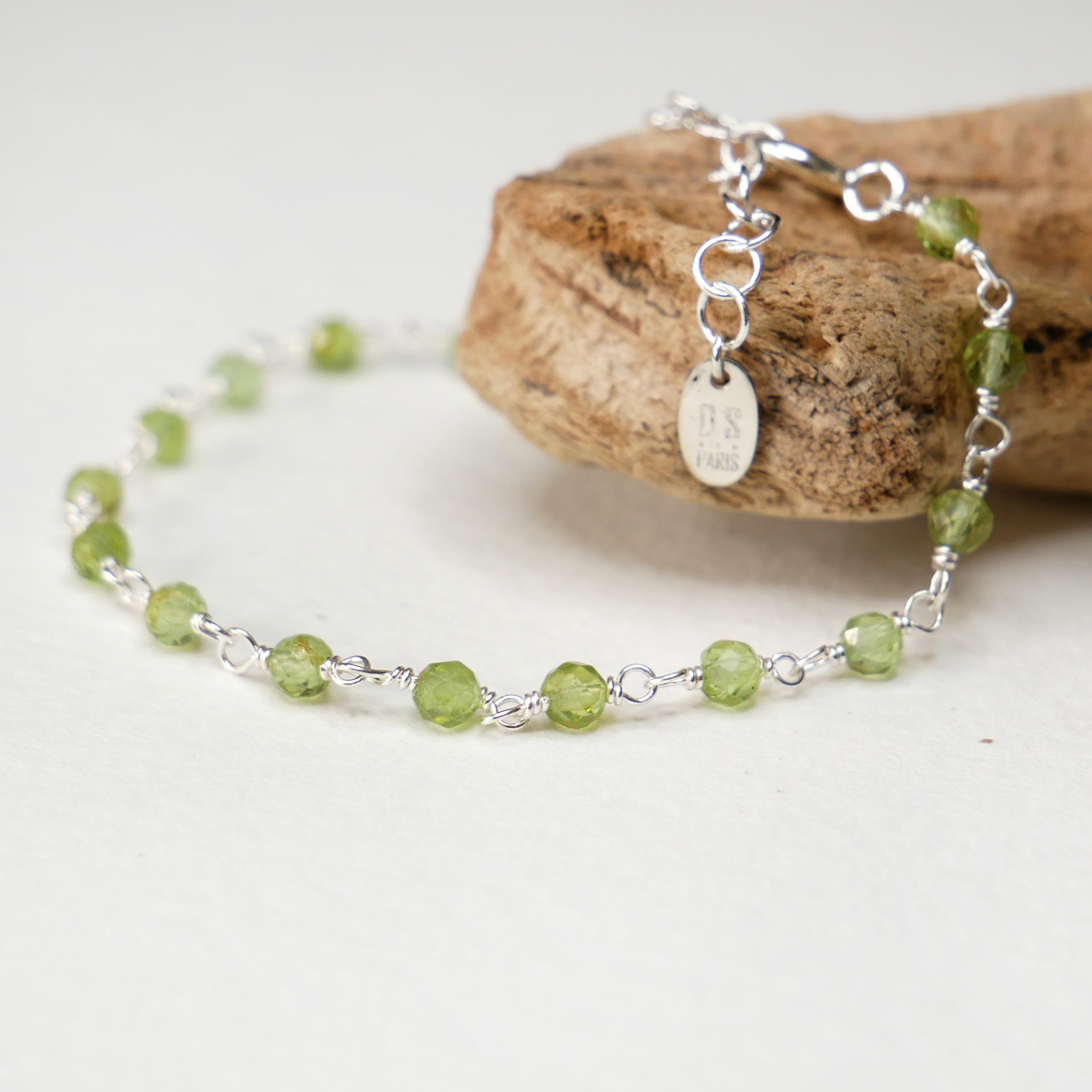 Bracelet Péridot Sur Argent 925 – 7,5 G – Pierre Naturelle Verte – Neuf Sans Boîte