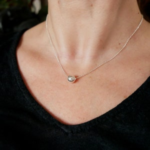 Minimalist recycled 925 silver fine pearl solitaire necklace with adjustable chain, silver choker for women