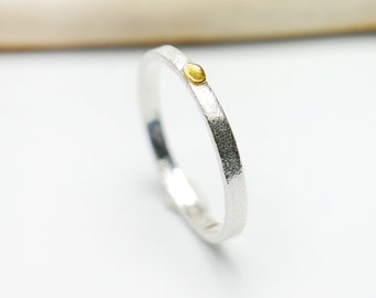24 ct gold petal alliance and recycled 925 silver, minimalist stackable women's and men's ring, unisex thin ring
