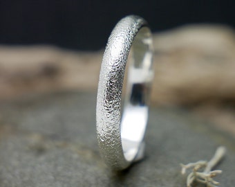 Große Allianz für Männer/Frauen aus recyceltem, sandgestrahltem 925er Silber, minimalistischer Unisex-Ring aus sandgestrahltem massivem Silber