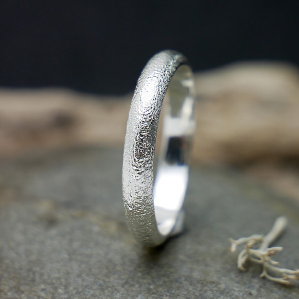 Wide alliance for men/women in 925 recycled silver sandblasted half bangle, minimalist unisex ring in sandblasted solid silver