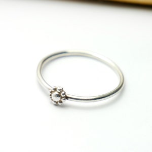 Very fine minimalist stackable ring in 925/1000 silver with flower motif, simple woman's silver ring, mini silver ring made in France image 4