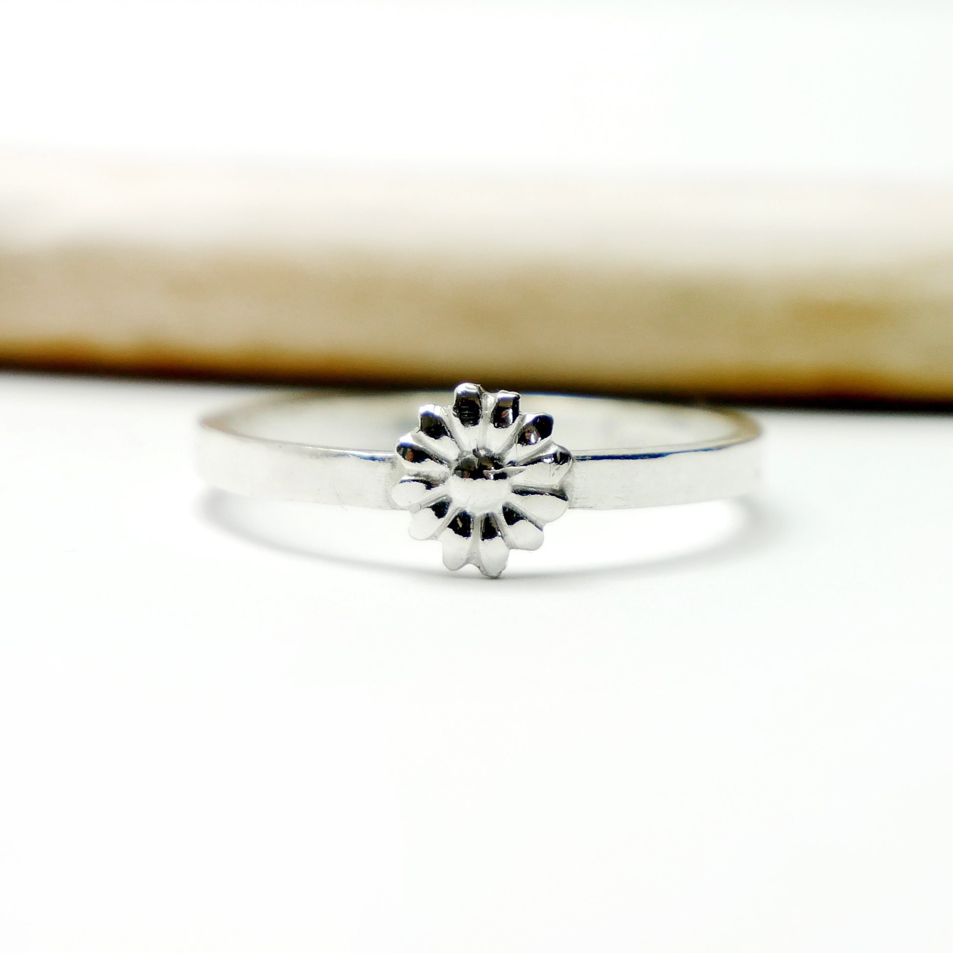 Bague Argent Massif 925 Jonc Alliance Marguerite – Taille 58 – Vintage