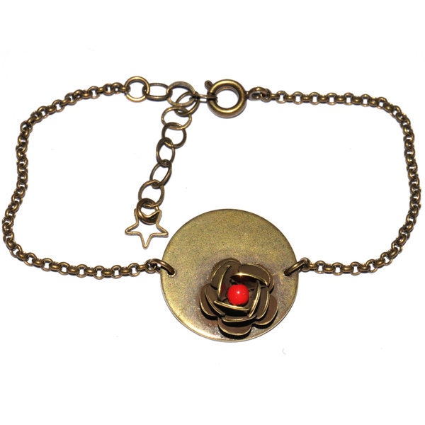 Bracelet ajustable rond Rose en bronze vieilli