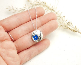 Blue Cherry Blossom sterling silver necklace