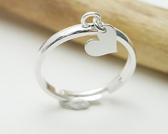 Adjustable 925 silver recycled heart ring for women Valentine's Day