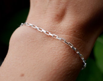 Unisex bracelet in minimalist recycled 925 silver for women and men with Venetian chain