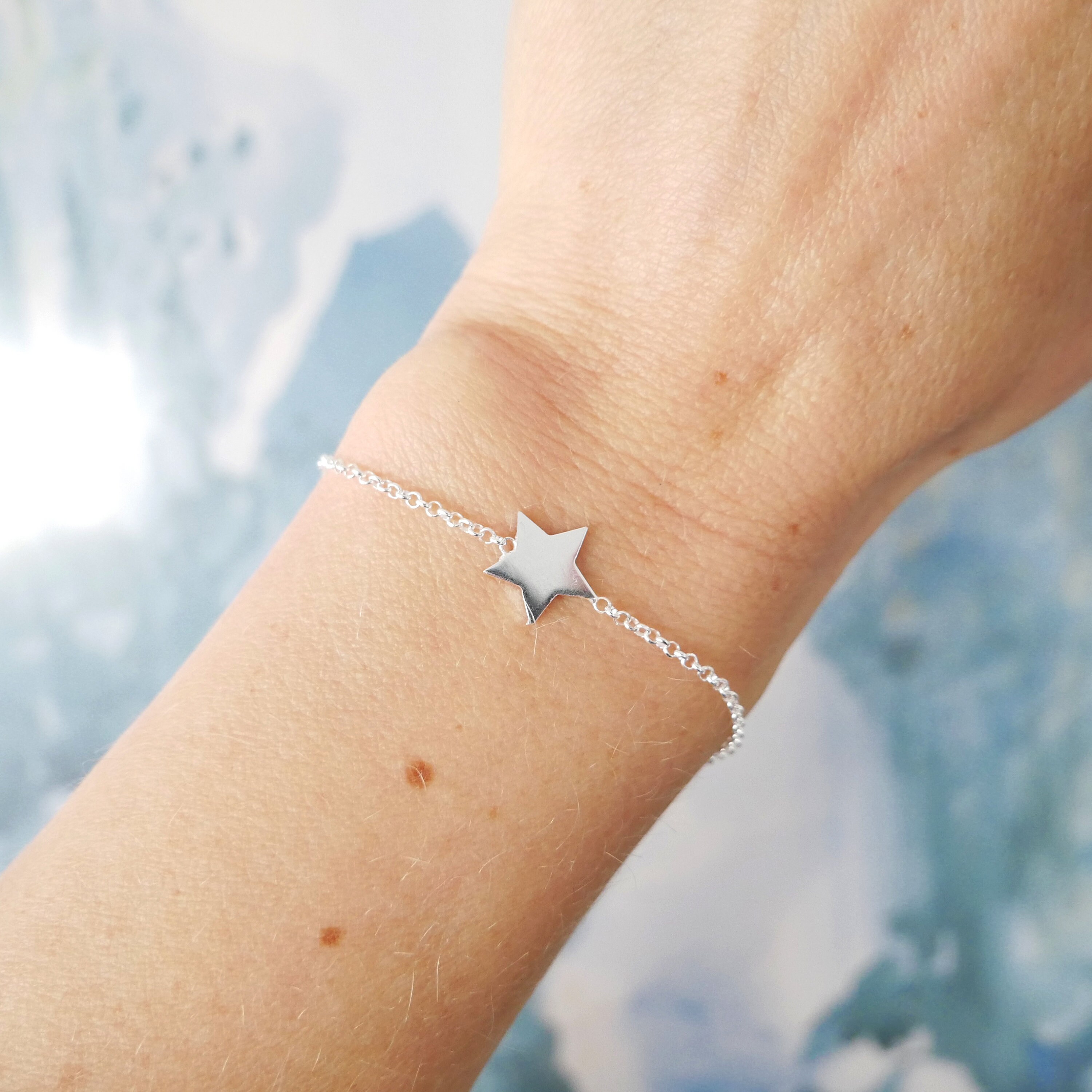 Bracelet Femme En Argent 925 (sterling) - Maille Ajustable Avec Motif étoile - Neuf Avec étiquettes, Bijou Délicat
