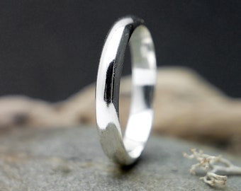 Wide alliance for men/women in 925 recycled silver, shiny half bangle, minimalist unisex ring in shiny solid silver