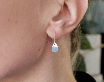 Minimalist dangling recycled 925 silver drop earrings, women's ear hooks with drop pastille