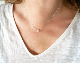 Minimalist and adjustable rock crystal solitaire necklace in 925 solid silver, fine women's necklace in solid silver made in France