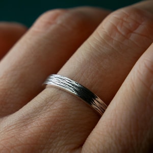 3mm recycled 925 sterling silver ring with a patinated sea spray finish, unisex, minimalist stackable wedding band for women and men, thin 3mm ring