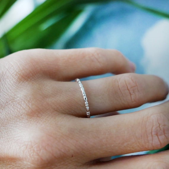 925 Silver Stackable Ring, Minimalist Alternating Beads Ring in